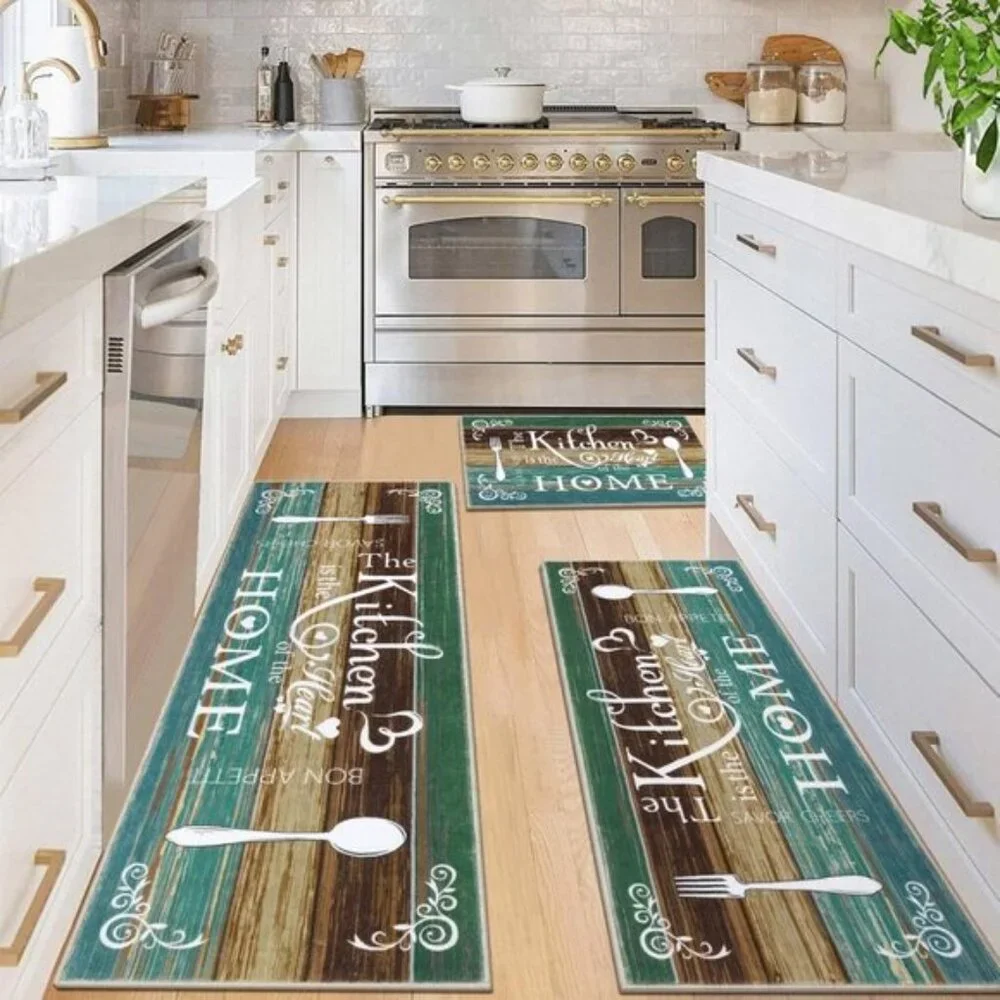 New 3-Piece Kitchen Area Rug Set, Washable Non-Slip Mats for Floor - Teal